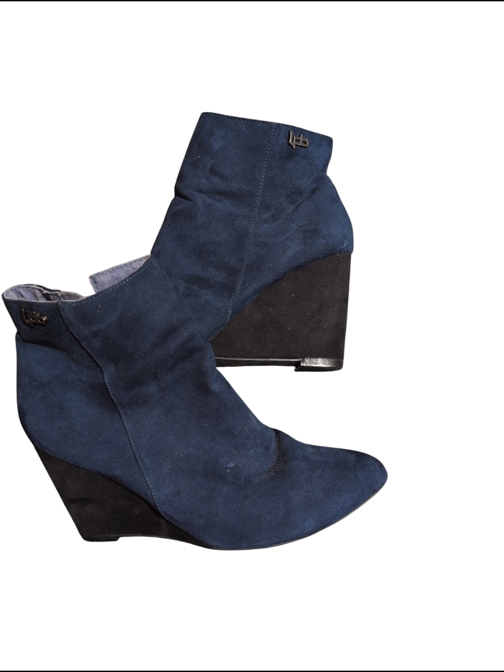 Lpb Women's Navy Suede Wedge Booties
